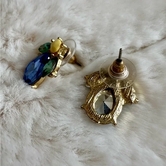 Blue Teardrop Statement Earrings with Green Accents - Picture 3 of 4